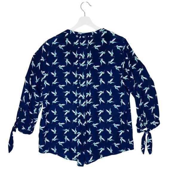 41 Hawthorn Shirt L Blue Hummingbird Print Polyester 3/4 Sleeve Popover Blouse - Picture 2 of 11
